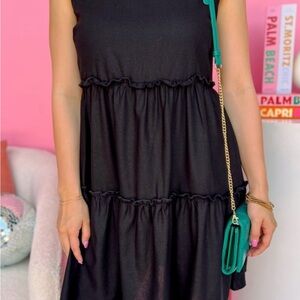 Black Linen Ruffle Dress
